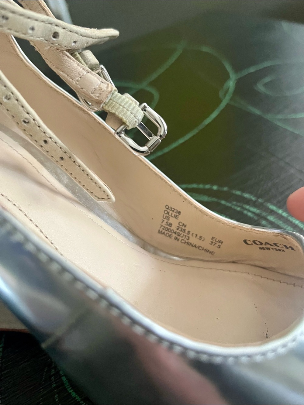 Coach Iridescent Silver Pointed-Toe Slingback Wedges - Picture 3 of 11